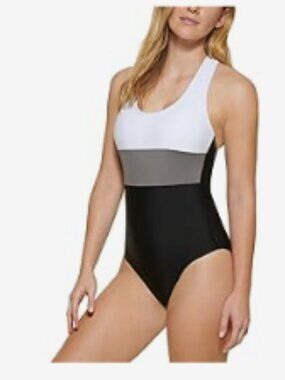 Calvin Klein Color Block 1-piece Tank Swimsuit size 14 EUC